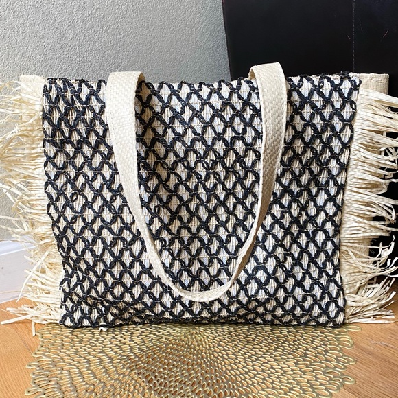 Fringe Detailed Straw Tote - Picture 1 of 5